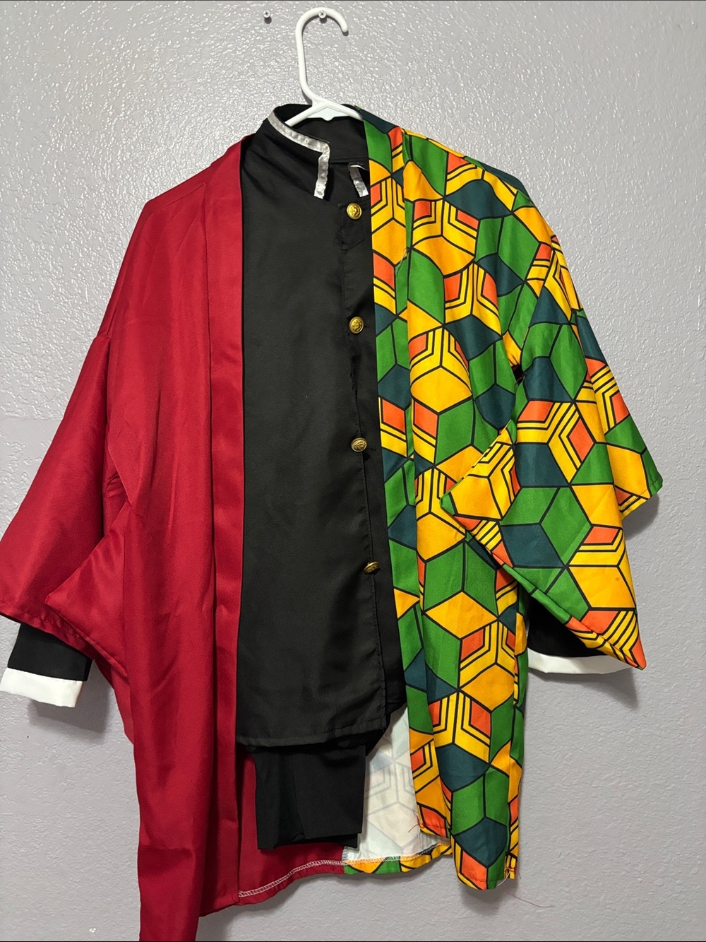 Costume Colorblock Kimono Jacket - Red, Black & Multi Geometric-Giyu Tomioka